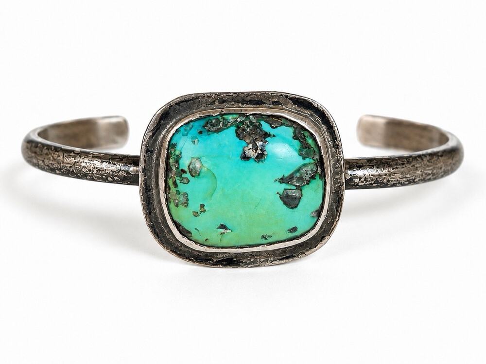Vintage Navajo Sterling Silver Turquoise Pyrite Cuff Bracelet Native American